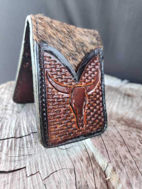 Leather fold wallet with clip