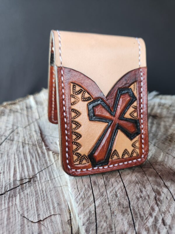 Leather fold wallet with clip