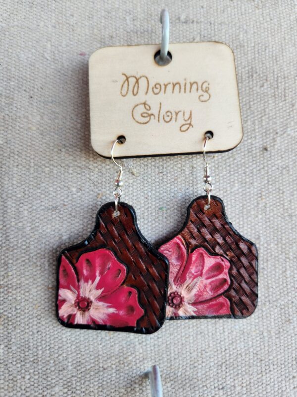 Tooled cow tag earrings